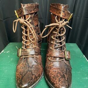 Matisse Brown Snakeskin Lace-Up Boots